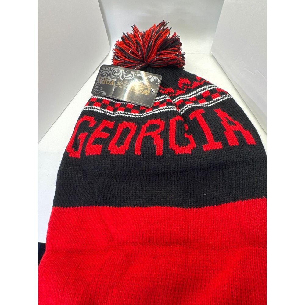 Georgia Bulldogs Black Red Knit Pom Beanie Hat New With‎ Tags